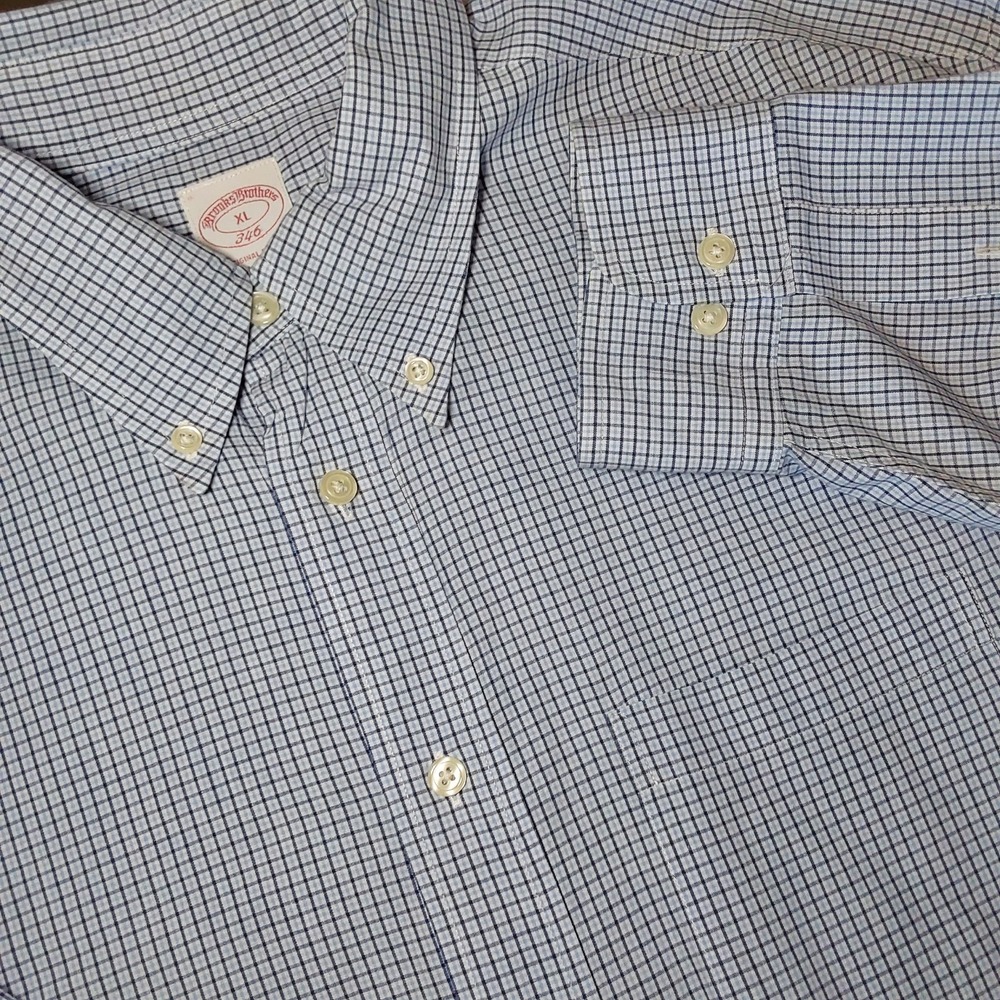 Brooks Brothers Men's 346 The Original Polo Shirt Long Sleeve Blue Check Size XL